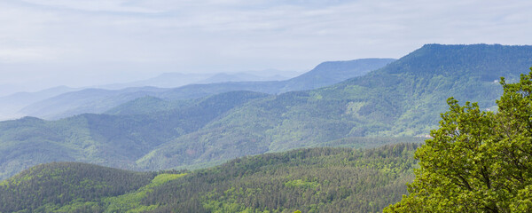 View from Castle Haut-Koenigsbourg famous Castle near Orschwiller in Alsace in France