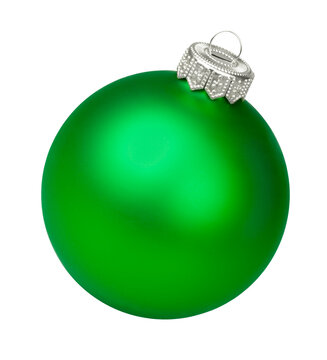 Green Christmas bauble made of frosted glass isolated