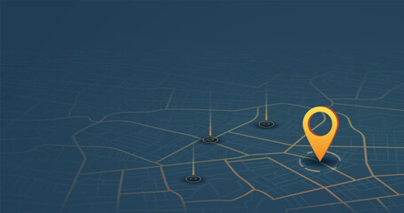 Destinations. Gps tracking map. Track navigation pins on street maps, navigate mapping technology and locate position pin. Futuristic travel gps map or location navigator vector illustration