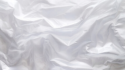 Transparent white glossy wrinkled plastic texture. Crumpled thin plastic backdrop. Generative AI - obrazy, fototapety, plakaty