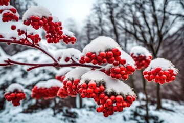red berries in snow generated by AI technology