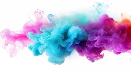 Colorful paint smoke explosion in vibrant colors on white background