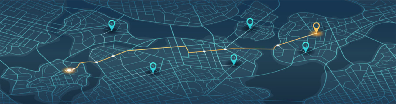 Gps tracking map. Abstract isometric location tracks dashboard. Track navigation pins on street maps, navigate mapping, locate position pin. Futuristic travel map or location navigator vector