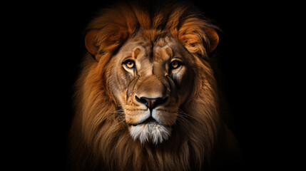 An intimate studio image of a lion in a contemplative pose, with focused attention on its eyes and expression against a plain backdrop, suitable for creating impactful visuals