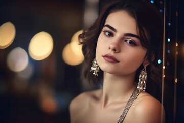 Woman elegant jewelry studio photo. Face studio skin elegance hair. Generate Ai