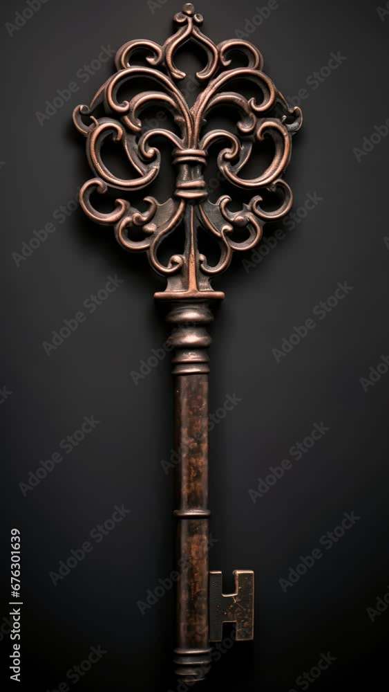 Poster a rusted key, with its intricate details and patterns slowly being eaten away by rust, symbolizing t