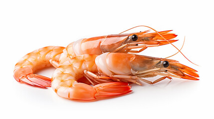 Fresh cooked shrimp isolated on white background. Seafood. Made with generative ai
