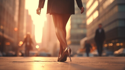 Young businesswoman walks forward