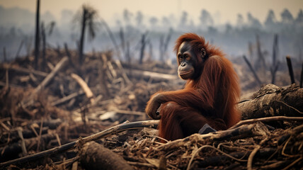 Orangutans affected by deforestation - obrazy, fototapety, plakaty