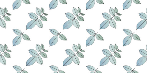 Vector seamless pattern with green branches and leaves on a white background. Pattern for textiles, wrapping paper, wallpaper, covers and backgrounds.