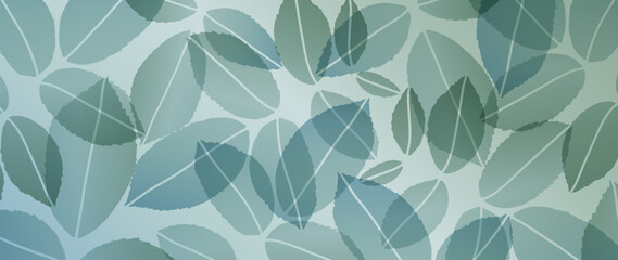 Green botanical background with transparent leaves. Vector background for cards, wallpapers, covers