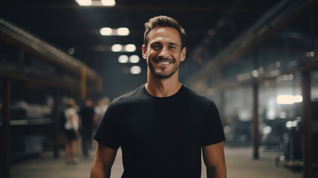 Business Owner In Black T-shirt Standing In Industrial Plant