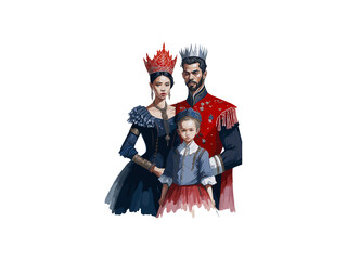 Fototapeta premium Watercolor Royal Family Together Clipart 