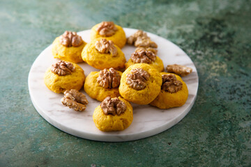Homemade pumpkin cookies with walnut
