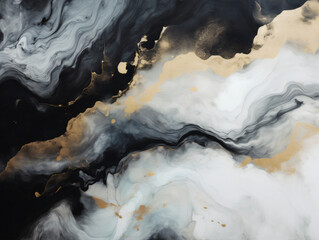 Abstract black and white liquid ocean and swirls of marble background