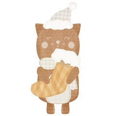 Christmas cozy brown cat illustration 