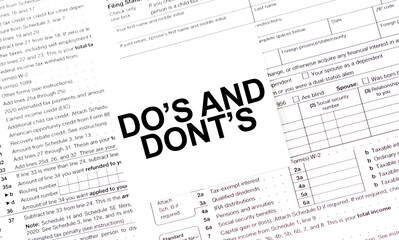 DO's and DONT's on white sticker with tax forms
