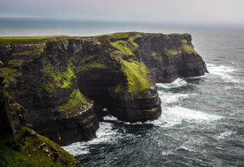 Cliffs of Moher in Ireland during the autumn rainy season