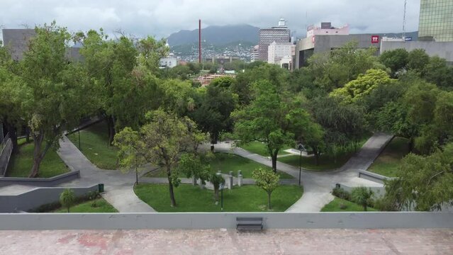Monterrey city park with statue in the center