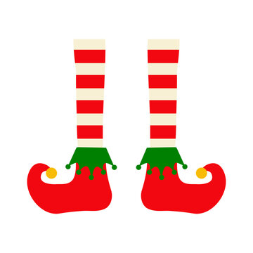 Tiempo de Navidad. Logo con piernas con medias y botas de elfo de Santa Claus para su uso en tarjetas y felicitaciones