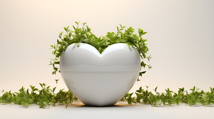 A heart shaped object with a flower in the middle of it and a leaf on the side of the heart, Ceramic Heart-shaped Vase Ornaments Flower Arrangement Dried Flower Vase Hydroponic Vase Organizer Home Dec - obrazy, fototapety, plakaty