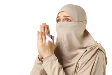 PNG,scared woman prays, isolated on white background