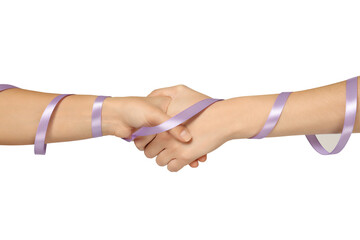 PNG,purple ribbon in hands, isolated on white background
