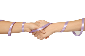 PNG,purple ribbon in hands, isolated on white background
