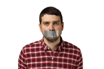 PNG,a man with a taped mouth, isolated on white background