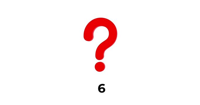 4k 3d  red rotating question mark animation with 10 second countdown  on white background