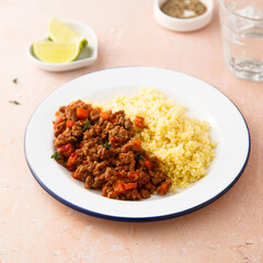Minced beef ragout with couscous
