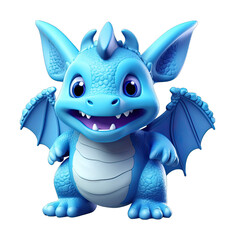 3D Blue dragon cartoon style good mood on a transparent background PNG