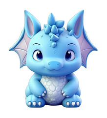 Cute Blue dragon 3D on a transparent background PNG
