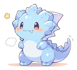 Cute blue dragon 2D cartoon style on a transparent background PNG