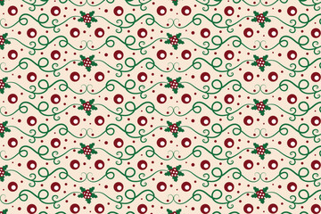 Christmas flourishes swirls holly leaves Seamless Pattern, winter vibes berry leaf modern Christmas pattern, holiday green ornate Christmas pattern, wrapping paper holiday holly printing fabric 