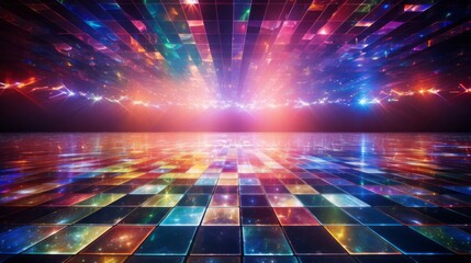 A radiant disco dance floor illuminated by a kaleidoscope of colorful lights - obrazy, fototapety, plakaty