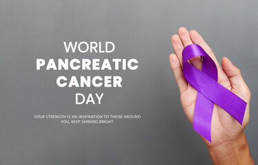 World pancreatic cancer day with purple ribbon. Pancreatic cancer concept, treatment and health...