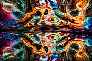 A liquid mirror reflecting an ever-shifting kaleidoscope of liquid colors.