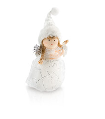 Angel toy in white dress and cap isolated