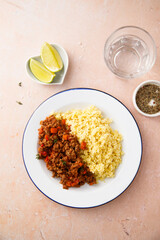 Minced beef ragout with couscous
