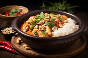 Thai Harmony: Chicken and Cashew Red Curry with Rice and Herbs