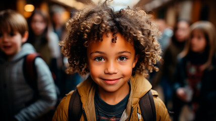 cute little african american boy at school