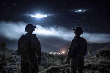 UFOs over a military base at night © IB Studio