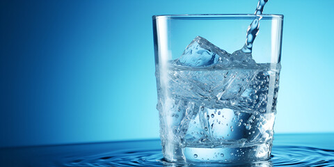 Drinking water poured into a glass Mineral Water In Glass Image with blue and light background Ai Generative 