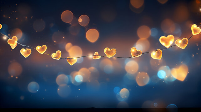 christmas background, A heart with a blue background, Colorful valentine hearts with bokeh effect background