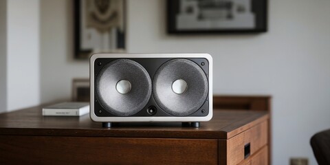 High-end speaker in the house. HiFi, Hi-Res, and Lossess audio concept. Relaxing background with copy space.