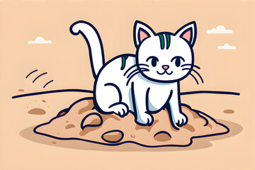 A cat digging sands. Generative AI