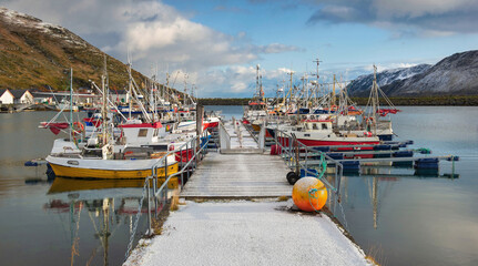 harbor in a norwegian  fishing village on Mageroya island, Nordland in Norway