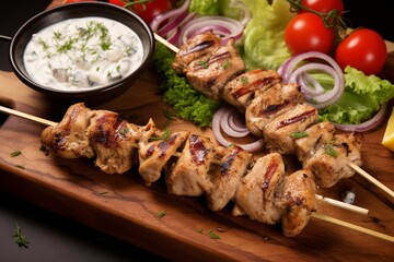 Mediterranean Delight: Greek Chicken Souvlaki with Tzatziki Sauce (Top View)