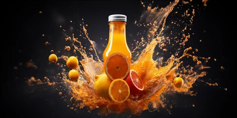 Rolgordijnen Exploding juice bottle © xartproduction